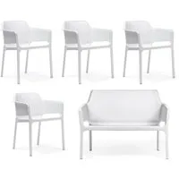 nardi - net banc + 4x net chaise avec accoudoirs, blanc