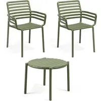nardi - doga chaise avec accoudoirs (2x) + doga table d'appoint, ø 50 cm, agave