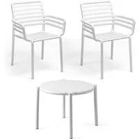 nardi - doga chaise avec accoudoirs (2x) + doga table d'appoint, ø 50 cm, blanc