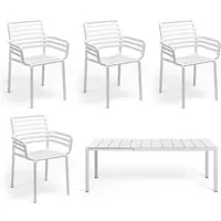 nardi - doga chaise avec accoudoirs (4x) + table à rallonge rio alu 140, blanc