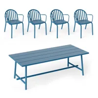 fatboy - fred's outdoor table 220 x 100 cm + chaise avec accoudoirs (set de 4), wave blue (édition exclusive)
