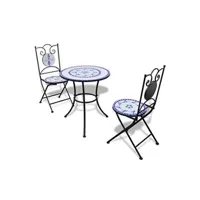 salon de jardin vidaxl mobilier de bistro 3 pcs carreaux céramiques bleu et blanc