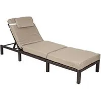 chaise longue hwc-a51, polyrotin, transat de jardin premium marron, coussin crème