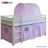 lit enfant homestyle4u lit simple blanc 90x200 en hauteur avec echelle rideau et tunnel rose