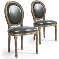chaise non renseigné chaise médaillon bois patiné et simili gris louis xvi - lot de 2