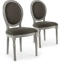 chaise côtécosy chaise médaillon bois patiné et velours gris louis xvi - lot de 2