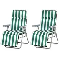 lot de 2 chaise longue bain de soleil adjustable pliable transat lit de jardin en acier vert + blanc