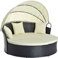 chaise longue - transat outsunny lit canapé de jardin modulable grand confort pare-soleil pliable intégré 4 coussins 3 oreillers 171l x 180l x 155h cm métal résine tressée polyester