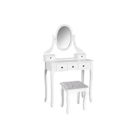 coiffeuse homcom coiffeuse et tabouret style baroque 5 tiroirs miroir ovale pivotant 360° mdf bois blanc