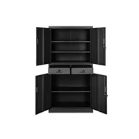 armoire de bureau tectake armoire métallique de classement avec 2 tiroirs 40 x 90 x 180 cm - noir