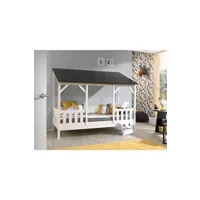 lit enfant terre de nuit lit cabane enfant avec toit noir en bois 90x200