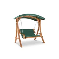 balancelle de jardin - tahiti - canapé balançoire - 182x194x125cm - toit - 2 places - structure en bois - polyeter - vert