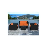 salon de jardin generique salon de jardin en résine tressée portofino orange & noir