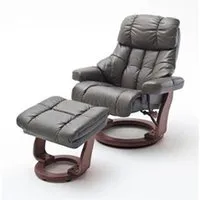 fauteuil de relaxation pegane fauteuil relax en cuir gris foncé et noir avec tabouret - 90 x 104 x 91 cm --