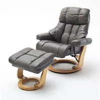 fauteuil de relaxation pegane fauteuil relax en cuir gris foncé et naturel avec tabouret - 90 x 104 x 91 cm --