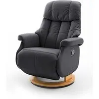 fauteuil de relaxation pegane fauteuil relax en cuir coloris noir et naturel - 77 x 111 x 86 cm --