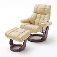 fauteuil de relaxation pegane fauteuil relax en cuir coloris crème / noyer - 97 x 110 x 92 cm --