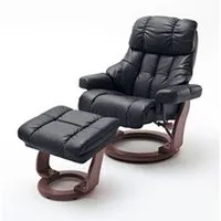 fauteuil de relaxation pegane fauteuil relax en cuir coloris noir / noyer - 97 x 110 x 92 cm --