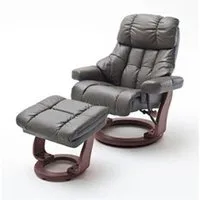 fauteuil de relaxation pegane fauteuil relax en cuir coloris gris foncé / noyer - 97 x 110 x 92 cm --