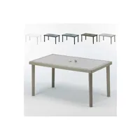 - 12 table jardin rectangulaire en poly-rotin bar café bistrot 150x90, couleur: beige