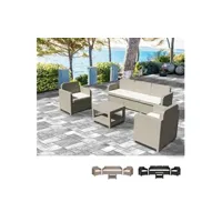 - salon de jardin grand soleil positano en poly-rotin canapé table basse fauteuils 5 places pour extérieurs, couleur: beige juta