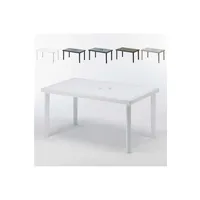 - 12 table jardin rectangulaire en poly-rotin bar café bistrot 150x90, couleur: blanc