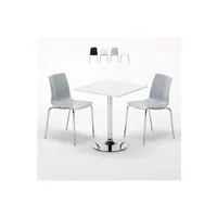 table haute grand soleil - table carrée blanche 70x70cm avec 2 chaises colorées et transparentes set intérieur bar café lollipop titanium, couleur: gris