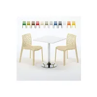 table haute grand soleil - table carrée blanche 70x70cm avec 2 chaises colorées grand soleil set intérieur bar café gruvyer cocktail, couleur: beige