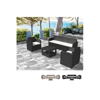- salon de jardin grand soleil positano en poly-rotin canapé table basse fauteuils 5 places pour extérieurs, couleur: noir