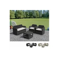 - salon de jardin grand soleil sorrento en poly rotin table basse fauteuils pour exterieur 4 places, couleur: noir