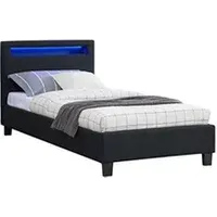 lit led simple 90x190 cm avec sommier, tête de lit confortable, lit 1 place revêtement en tissu noir, molina