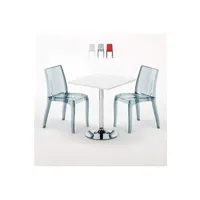table haute grand soleil - table carrée blanche 70x70cm avec 2 chaises colorées et transparentes set intérieur bar café cristal light titanium, couleur: noir anthracite
