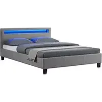 lit led double 140x190 cm avec sommier, tête de lit confortable, lit 1 place revêtement en tissu gris, rioja