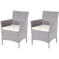 fauteuil de jardin mendler 2x fauteuil de jardin halden en polyrotin gris, coussin couleur crème