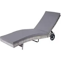 chaise longue hwc-d80 en polyrotin gris, coussin gris foncé