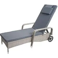 chaise longue carrara en polyrotin, aluminium gris, coussin gris foncé