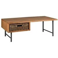 table basse aubry gaspard - table basse en bois, métal et tiroir rotin