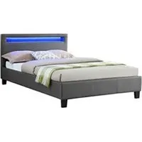 lit led simple 120x190 cm avec sommier, tête de lit confortable, lit 1 place revêtement synthétique gris, mirando