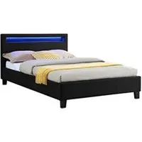 lit led simple 120x190 cm avec sommier, tête de lit confortable, lit 1 place revêtement en tissu noir, marisela