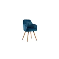 chaise vente-unique chaise avec accoudoirs - velours et métal effet bois - bleu - eleana