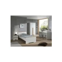 chambre complète adulte vipack london lit blanc +chevet blanc 2 tiroirs + bureau blanc mat +armoire 2 portes blanc mat