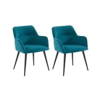 chaise vente-unique lot de 2 chaises avec accoudoirs en tissu et métal - bleu - heka