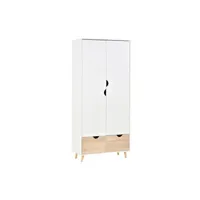 armoire de rangement design scandinave - armoire de chambre - placard 2 portes avec penderie et étagère - 2 tiroirs coulissants - panneaux particules