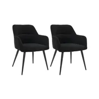 chaise vente-unique lot de 2 chaises avec accoudoirs en tissu et métal - noir - heka
