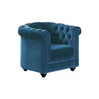 fauteuil chesterfield - velours bleu canard