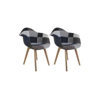 fauteuil de salon altobuy damas - lot de 2 fauteuils patchwork bleu et gris -