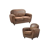 ensemble de canapés altobuy ganssi - ensemble fauteuil + canapé 2p marron aspect vieilli -