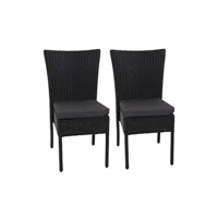 fauteuil de jardin mendler 2x fauteuil en polyrotin hwc-g19, empilable noir, coussin gris foncé