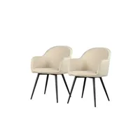 chaise selsey lot de 2 chaises salle à manger tapissées - bill - beige / noir - pieds en acier - dossier arrondi - accoudoirs