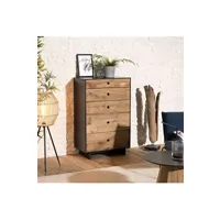 andrea - meuble chiffonnier 5 tiroirs bois pin recyclé naturel et noir